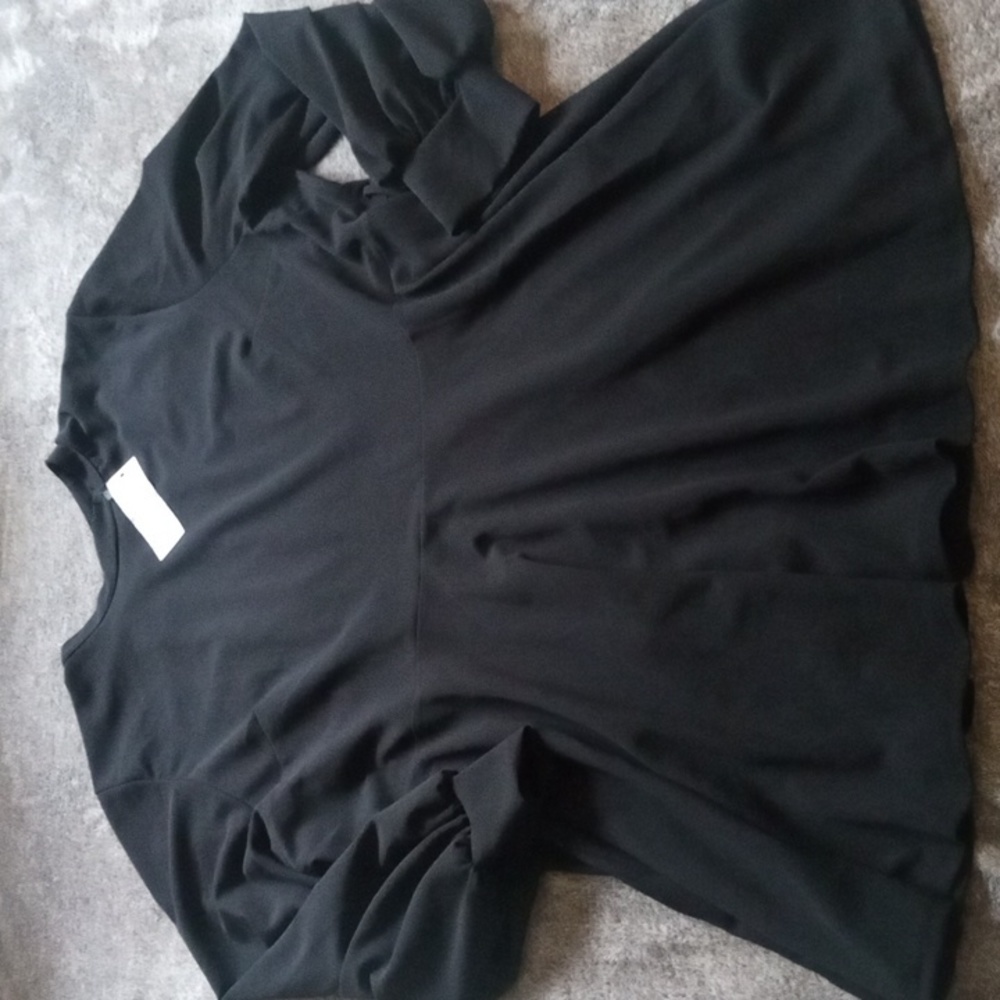 Boohoo Plus black high neck blouson sleeve skater dress NWT